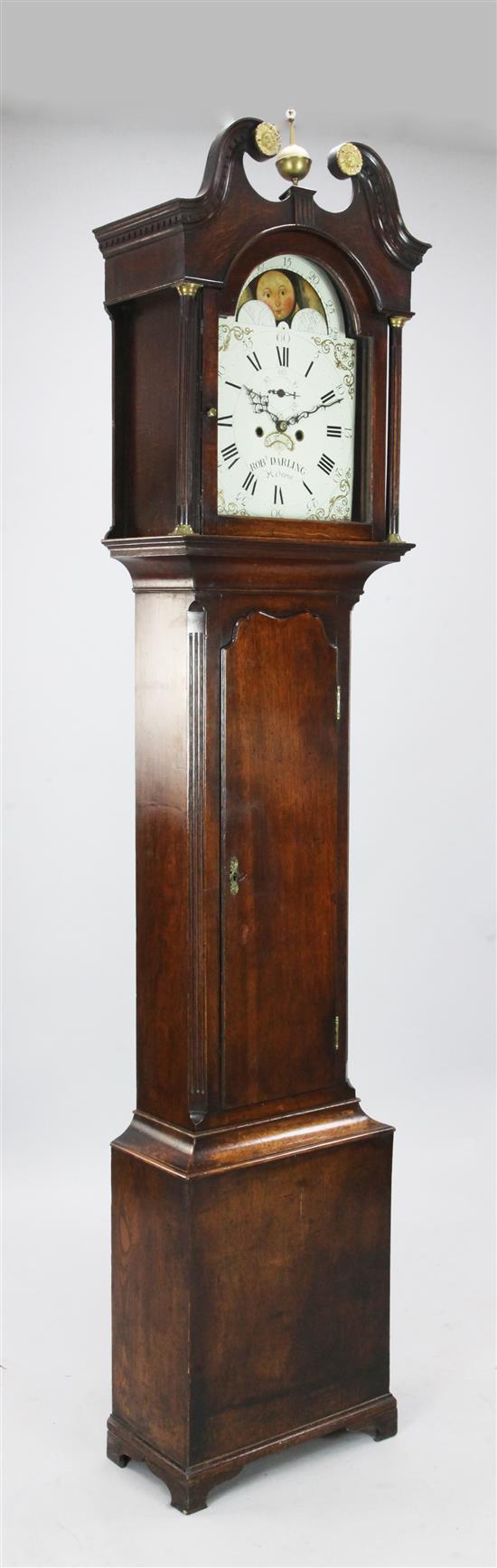 A late 18th century oak cased eight day longcase clock by Robert Darling, Melrose, H. 7ft 3in.